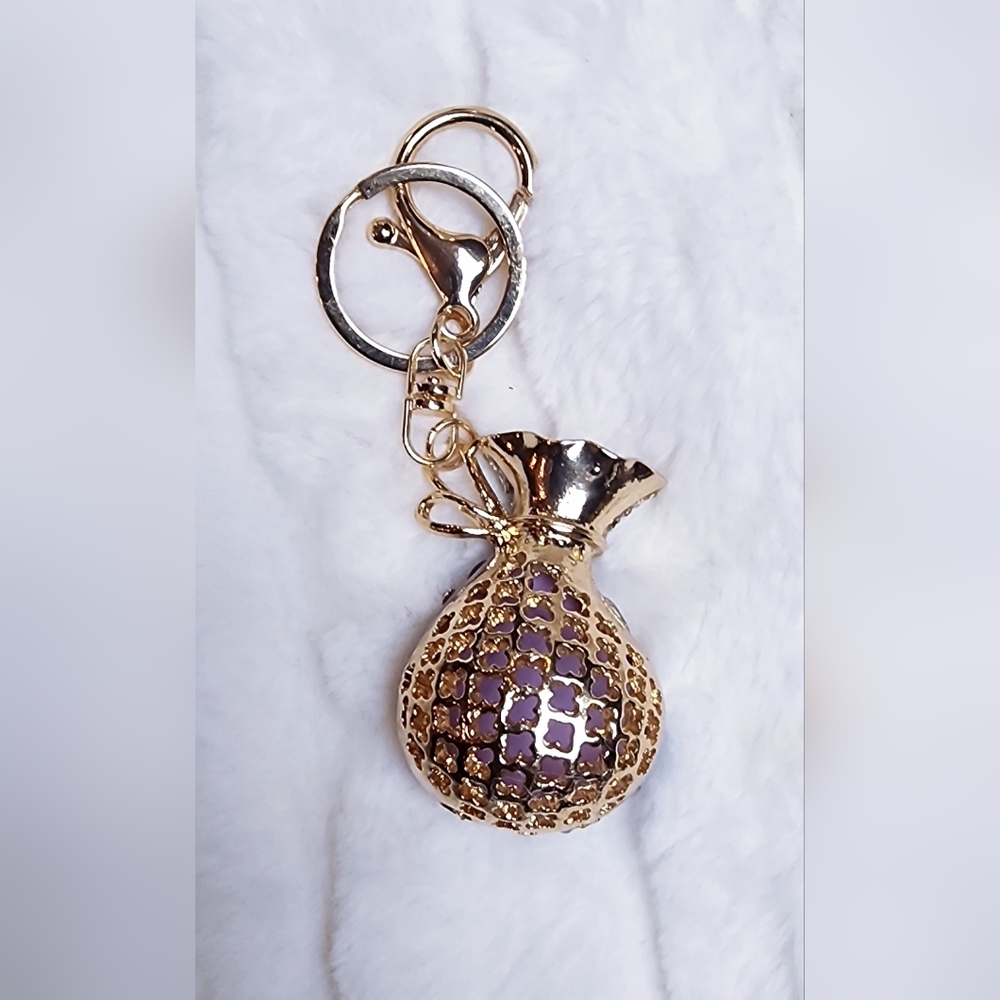 Purple Gemstone Keychain with Gold Accents - Picture 2 of 2